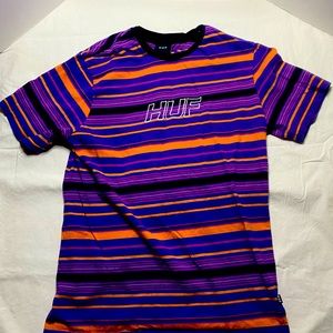 HUF Shirt Mens Medium Purple Striped Crew Slim T-Shirt Embroidered Logo Cotton